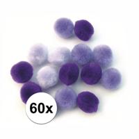 Rayher knutsel pompons - 60x - paars - 15 mm - Hobby en knutselen