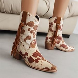 Dames Laarzen Cowboy westernlaarzen Grote maten Hak Laarzen Feest Buiten Werk Luipaard Booties enkellaarzen Kwastje Blokhak Gepuntte Teen Bohemen Microvezel Leegloper Luipaard Zwart Geel Lightinthebox