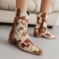 Dames Laarzen Cowboy westernlaarzen Grote maten Hak Laarzen Feest Buiten Werk Luipaard Booties enkellaarzen Kwastje Blokhak Gepuntte Teen Bohemen Microvezel Leegloper Luipaard Zwart Geel Lightinthebox