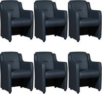 Set van 6 Blauwe leren landelijke eetkamerfauteuils Mass - Toledo Leer Marine (blauw leer)