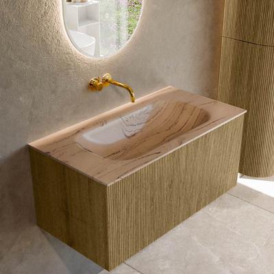 Badmeubel Mondiaz Kurve-Dlux | 90 cm | Meubelkleur Dusk | Wastafelkleur Arena | Solid surface | Wasbak midden spoelbak | Zonder kraangat(en)