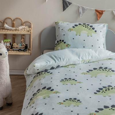 Dekbedovertrek Fleece Dino Dieren 140x200 Cm Verwarmend Fresh And Co Kids - Dekbed-Discounter.nl