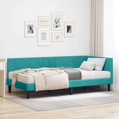 Hoekbedframe met matras Turquoise 100 x 200 cm Fluweel