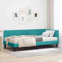 Hoekbedframe met matras Turquoise 100 x 200 cm Fluweel