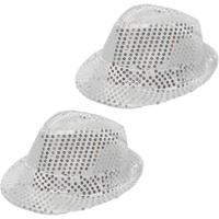 Trilby hoed met pailletten - 2x - zilver - glitters - volwassenen