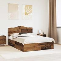 Bedframe met hoofdeinde Oudhout 140 x 190 cm Bewerkt hout