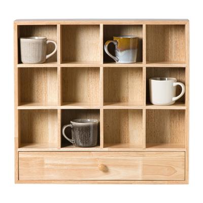 Wandkastje voor mokken met lade - bruin - 53x50x10 cm