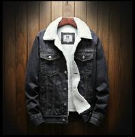 Mannen winter wol liner Jean jassen bovenkleding warme denim jassen grootte: 3XL (zwart)