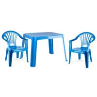Tuinstoelen en tafel set voor kinderen - kunststof - blauw - met 2x stoelen - buiten/binnen