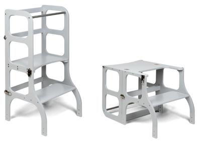 Ette Tete Leertoren Step'n Sit | Inklapbaar tot tafel en stoel | Grijs met zilveren clips