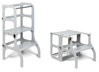 Ette Tete Leertoren Step'n Sit | Inklapbaar tot tafel en stoel | Grijs met zilveren clips