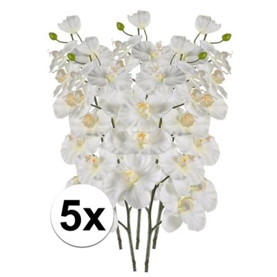 Kunstbloem - 5x - Orchidee - op tak - 100 cm - wit - sier - decoratie bloemen