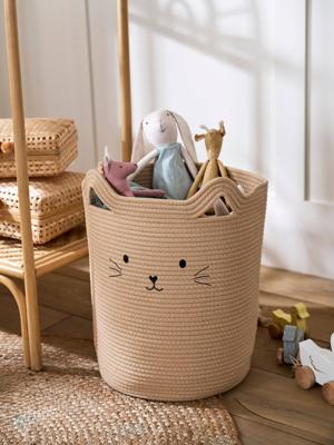 Katoentouw opbergmand Kat beige