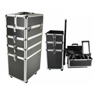 Visagie make up koffer cosmetica kappers trolley beauty case 4 in 1 zwart