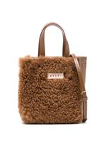 Marni sac cabas en peau lainée à patch logo - Marron