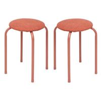 5Five Stapelbaar zit krukje Fierra - 2x - metaal/polyester - roze - D38 x H46 cm - stoelen
