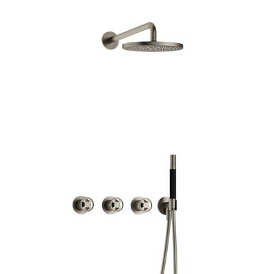 Hotbath Cobber IBSW70 Regendoucheset inbouw - 38.5cm wandarm - 20cm ronde hoofddouche - staafhanddouche - Geborsteld nikkel IBSW70GN