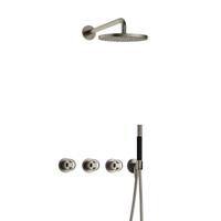 Hotbath Cobber IBSW70 Regendoucheset inbouw - 38.5cm wandarm - 20cm ronde hoofddouche - staafhanddouche - Geborsteld nikkel IBSW70GN