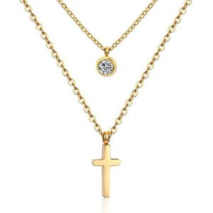 Cilla Jewels Gelaagde dames ketting Edelstaal Verguld Goudkleurig Kruis