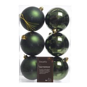 Decoris Kerstballen - 6x st - donkergroen - D8 cm - kunststof - kerstversiering