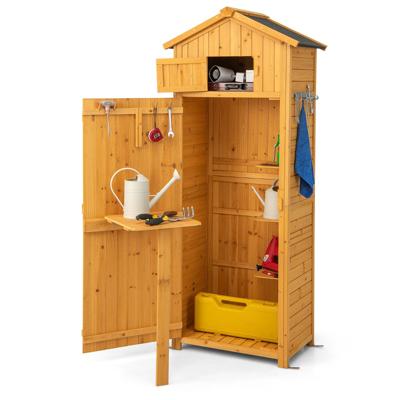 Houten Tuinkast Gereedschapsschuur met Afsluitbare Deuren en Inklapbare Tafel Gereedschapskast Tuinschuur