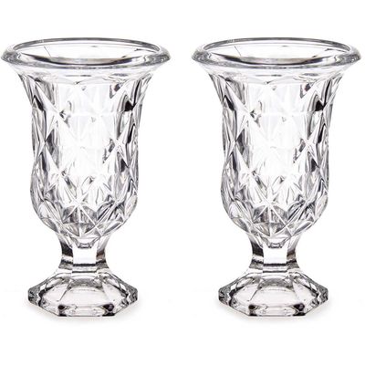 Bloemenvazen 2x stuks - Tulp model - Rhombus transparant glas - 12 x 20 cm Bloemenvazen 2x stuks - Tulp model - Rhombus transparant glas - 12 x 20 cm