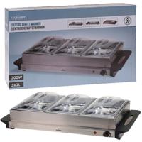 Elektrische buffetwarmer - 2 in 1 - RVS - 3 schalen - 300W - warmhoudplaat