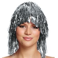 Folie pruik - zilver - dames - tinsel - eighties/foute party thema   -