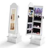 Sieradenkast Voor Kinderen Met Passpiegel En Driekleurige Verstelbare Verlichting Voorzien Van Opberglades En Kantelbeveiliging