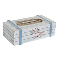 Home & Styling Tissuedoos - tissuebox - Maritiem - wit - hout - 22 x 14 x 8 cm - navulbaar
