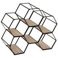 Metalen hexagon flessenrek/wijnrek voor 6 flessen 26 x 15 x 29,5 cm zwart