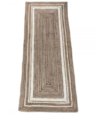 Loper jute naturel met offwhite lijnen