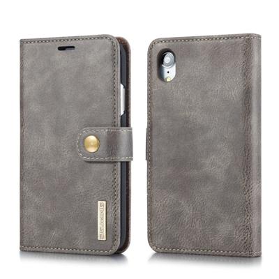 Dg. MING Crazy Horse textuur Flip afneembare magnetische lederen case voor iPhone XR met houder & kaartsleuven & portemonnee (grijs)