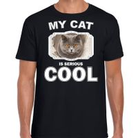 Katten liefhebber shirt Britse korthaar my cat is serious cool zwart voor heren 2XL  -