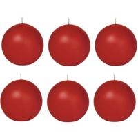 Trend Candles Bolkaars glad - 6x - rood - 7 cm - 16 branduren - ronde kaarsen