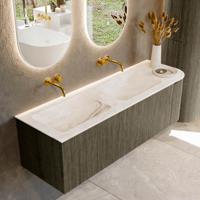 Badmeubel Mondiaz Kurve-Dlux | 145 cm cm | Meubelkleur Shadow | Wastafelkleur Frappe | Solid surface | Dubbel / Links spoelbak | Zonder kraangat(en)