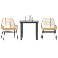 3-delige Tuinset poly rattan glas bruin
