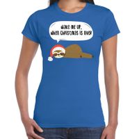 Luiaard Kerst t-shirt / outfit Wake me up when christmas is over blauw voor dames