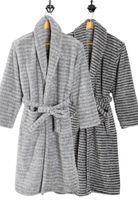 Grijze badjas fleece strepen - unisex - 2 kleuren-l/xl-Lichtgrijs streep