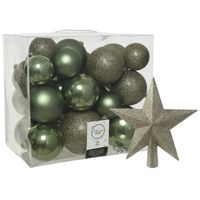 Kerstballen set 26x stuks kerstballen en ster piek mos groen kunststof - Kerstbal - thumbnail