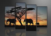Schilderij - Afrika Olifant, Oranje/Zwart, 130X80cm, 4luik - thumbnail