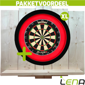 Winmau Blade 6 + Lena Dartbordverlichting Deluxe XL Rood-Zwart + Lena Wooden Wall Protector