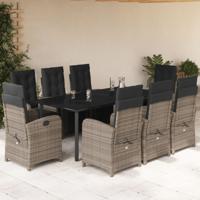 9-delige Tuinset met kussens poly rattan grijs