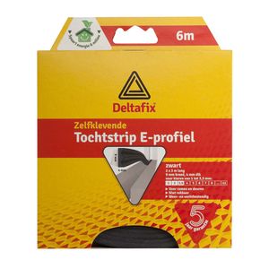 Tochtstrip - tochtwering - zwart - zelfklevend - E-profiel - 6 m x 9 mm x 4 mm