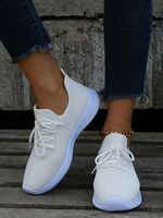 Plus Size Breathable Mesh Fabric Lace-up Decor Sports Sneakers - thumbnail