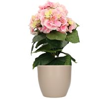 Hortensia kunstplant met bloemen lichtroze - in pot taupe - 40 cm hoog