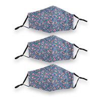 Driedelig Blauw Mondkapjes Pakket - Fashion Bloem Patroon - Herbruikbaar en Wasbaar - 24x15.5cm - thumbnail