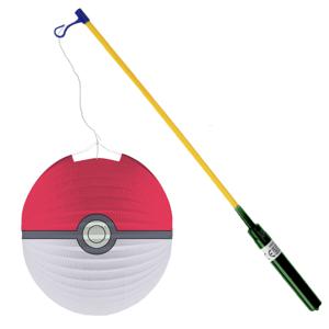 Pokemon lampion - rood - D25 cm - papier - met lampionstokje - 50 cm