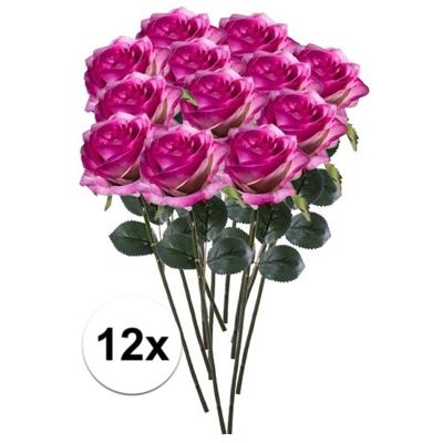 Kunstbloem roos Simone - 12x - fuchsia - 45 cm - decoratie bloemen