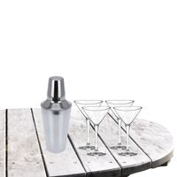 Cocktailshaker met 4x Cocktailglazen Martini transparant 250 ml - Cocktailglazen - thumbnail